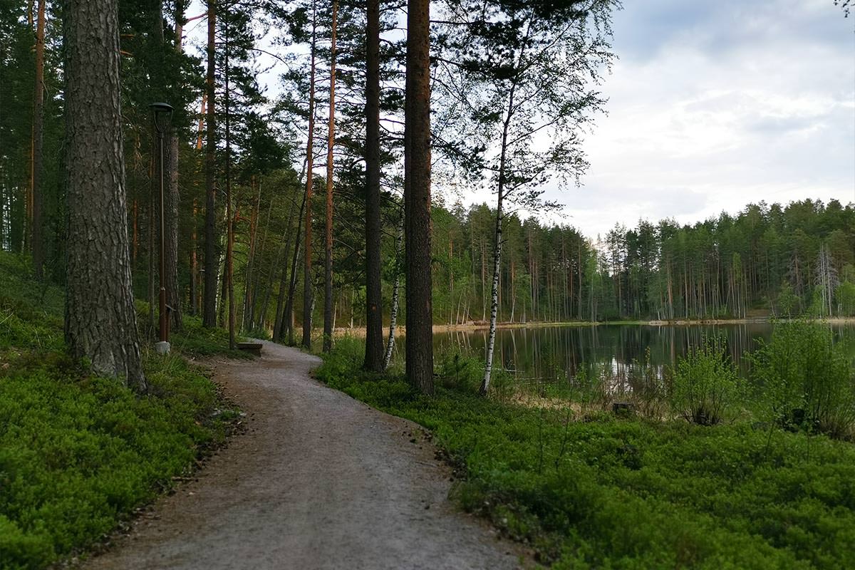 Kaunis Topeliuksen Polku lampien ja lahtien rannalla